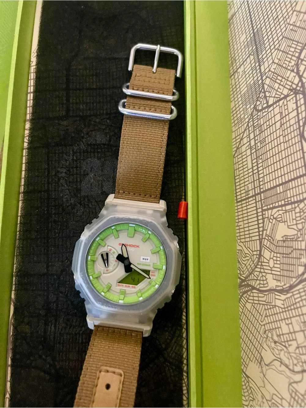 G-Shock Lime Green huf limited edition watch in case